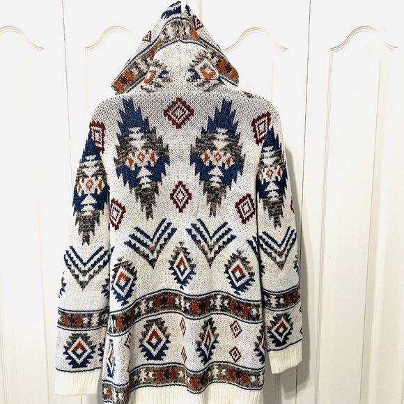 Almost Famous-Aztec Juniors Large Cream/Sherpa Hooded Open Front Cardigan-Soft - Picture 8 of 16